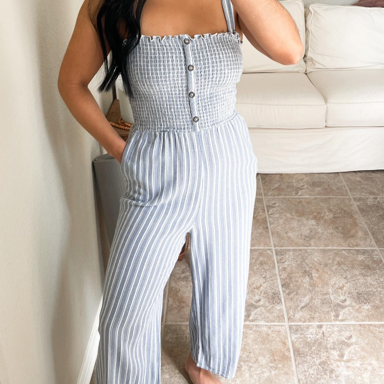 Hollister striped jumpsuit hotsell