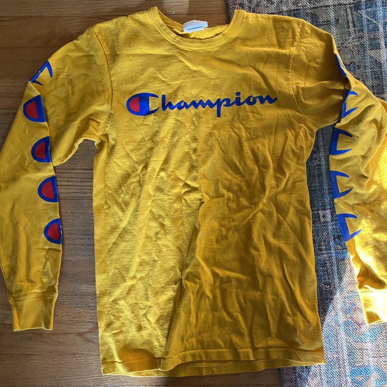 small yellow Champion long sleeve shirt Depop