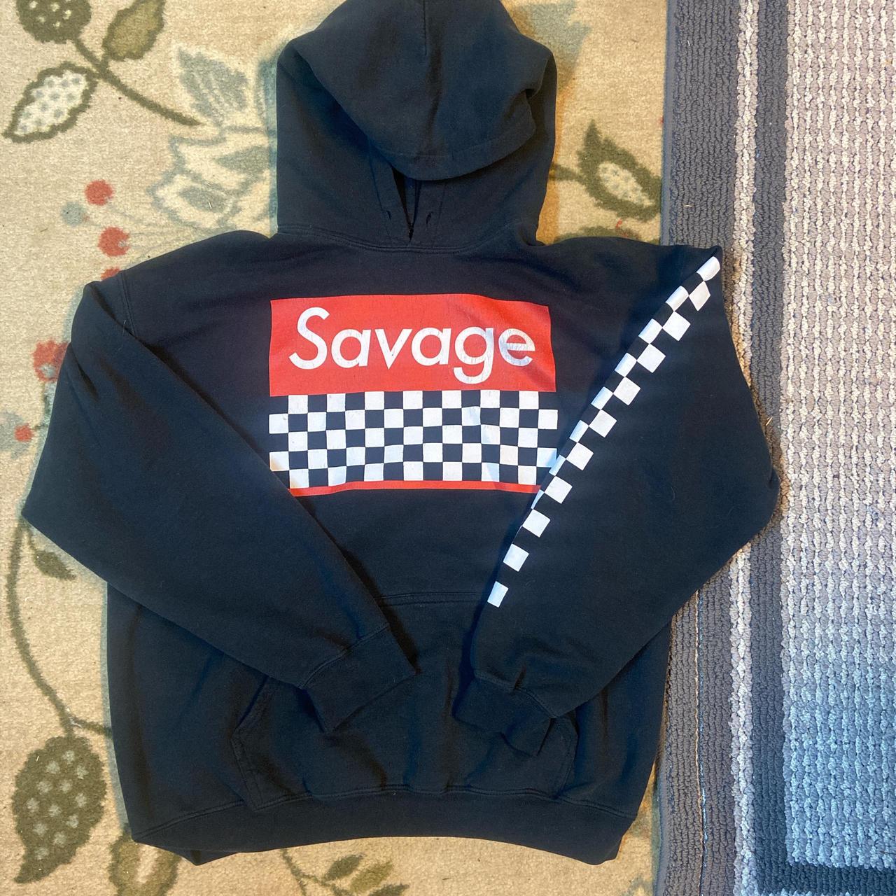 Fire Y2K checkered savage hoodie Depop