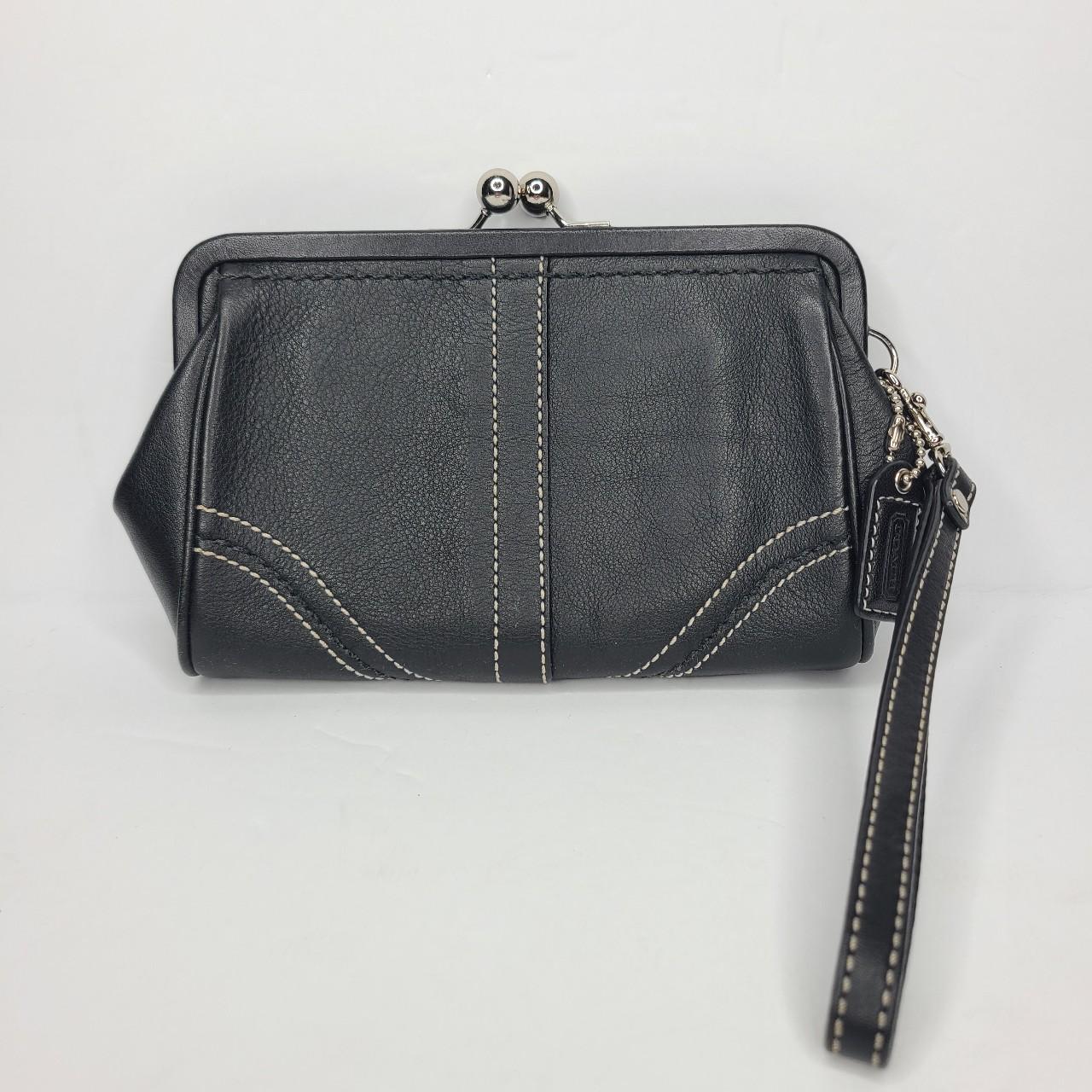 COACH Black Pleated Leather Wristlet. Large enough - Depop