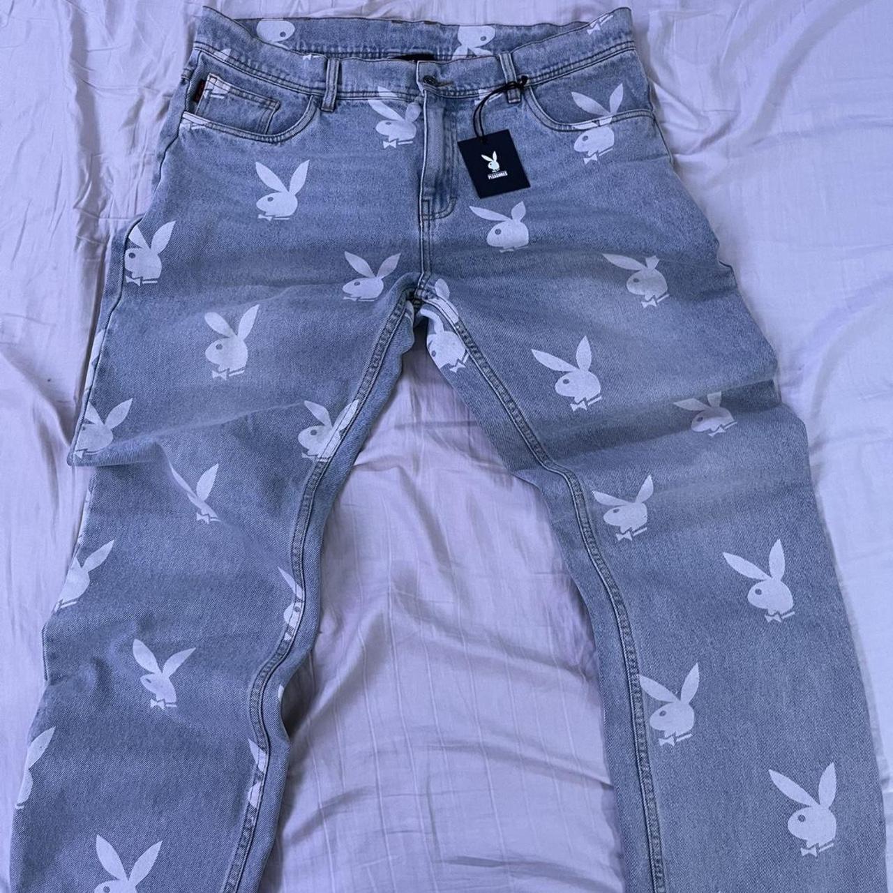 Playboy Men's Grey and White Jeans Depop