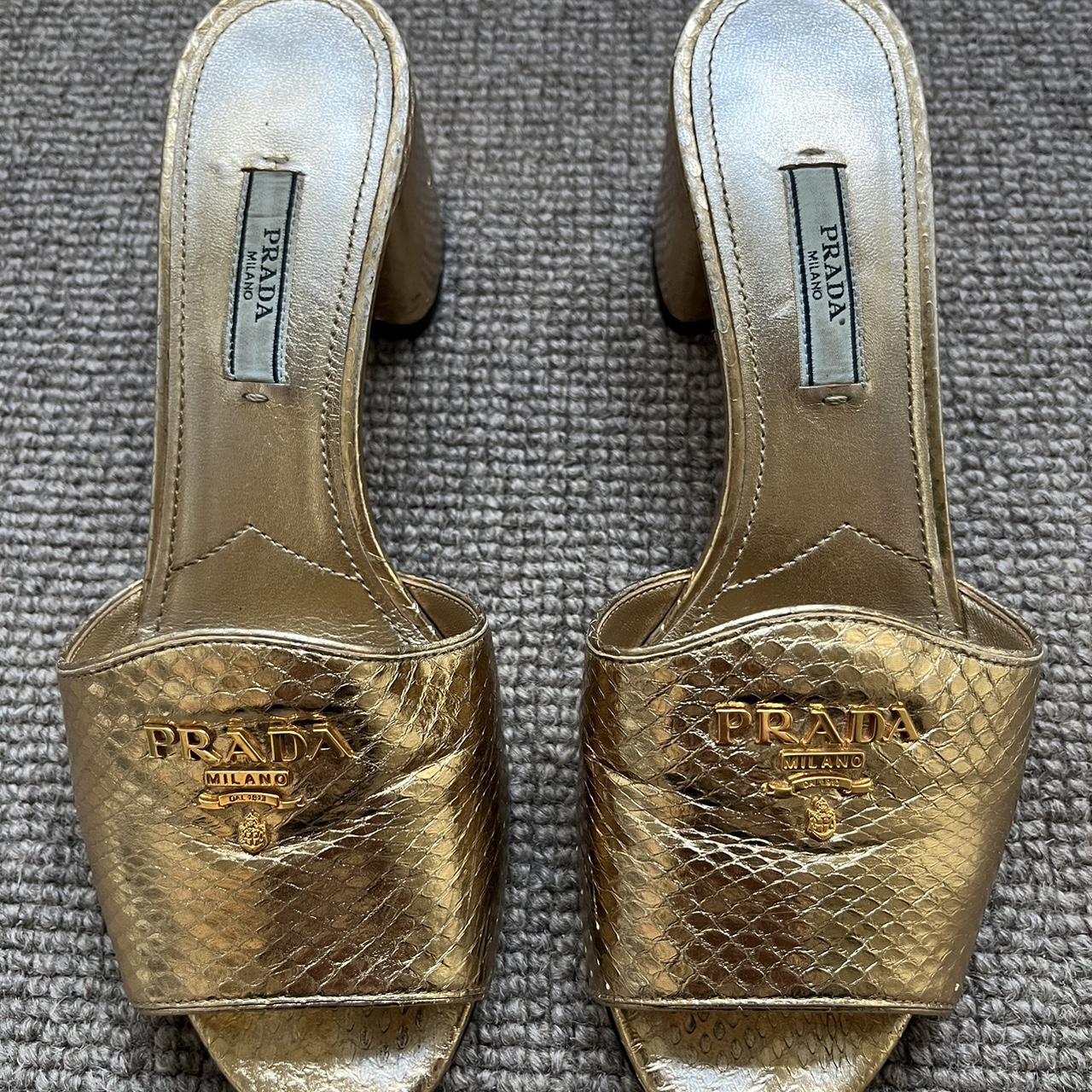 Leather Prada Sandals in gold very good condition Depop