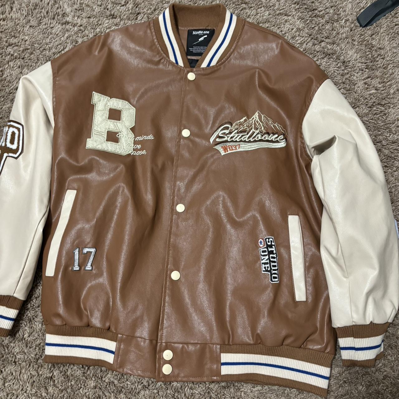Varsity jacket brown studio one | Depop