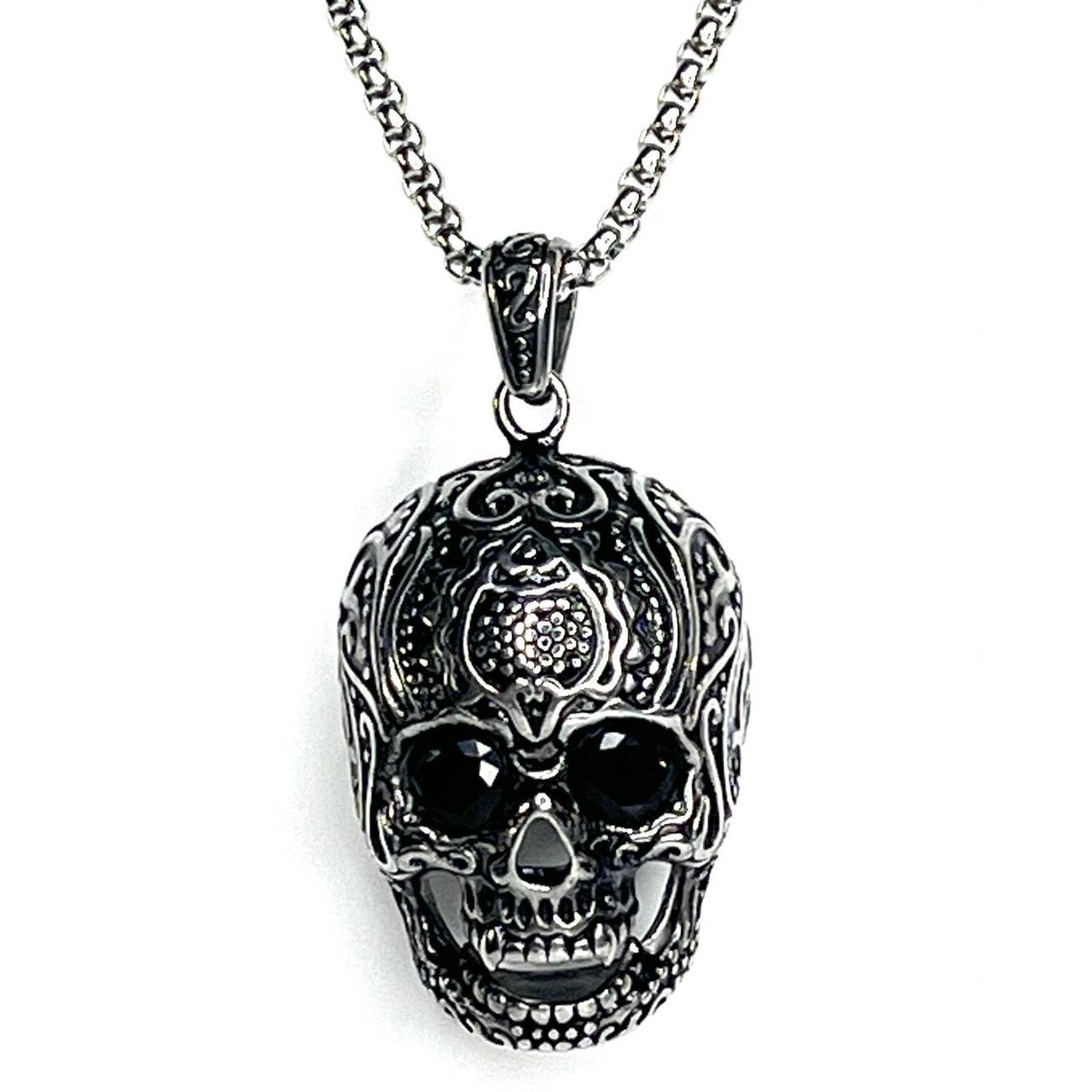 NEW Anthony Jacobs Stainless Steel LG SKULL PENDANT... - Depop