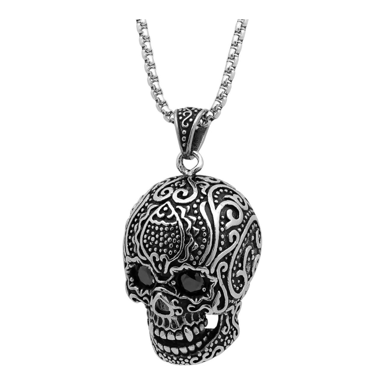 NEW Anthony Jacobs Stainless Steel LG SKULL PENDANT... - Depop