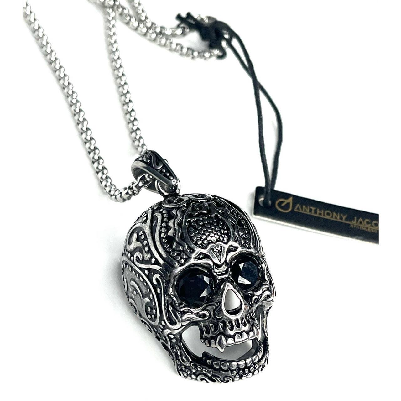 NEW Anthony Jacobs Stainless Steel LG SKULL PENDANT... - Depop