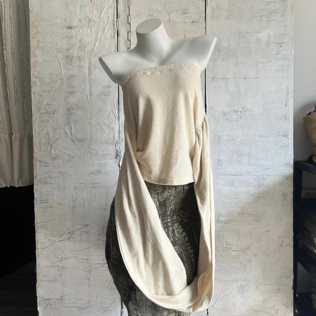 Japanese vintage Cream and tan asymmetrical tie... Depop