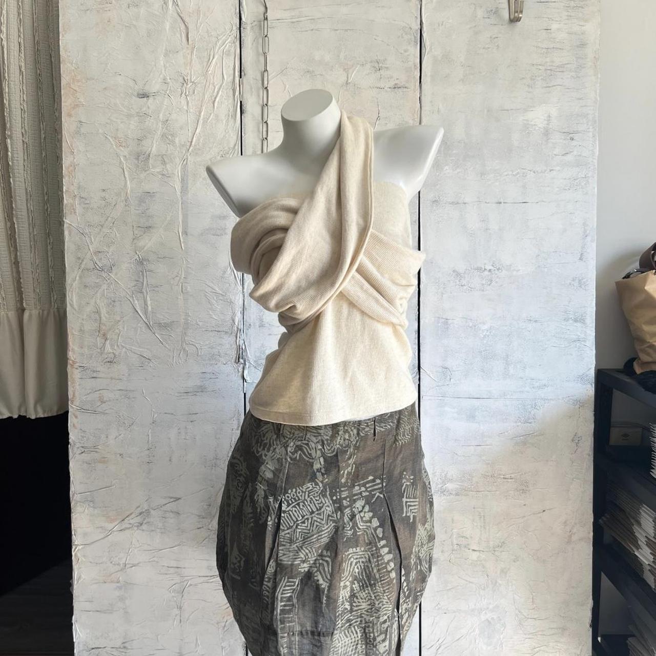 Japanese vintage Cream and tan asymmetrical tie... Depop