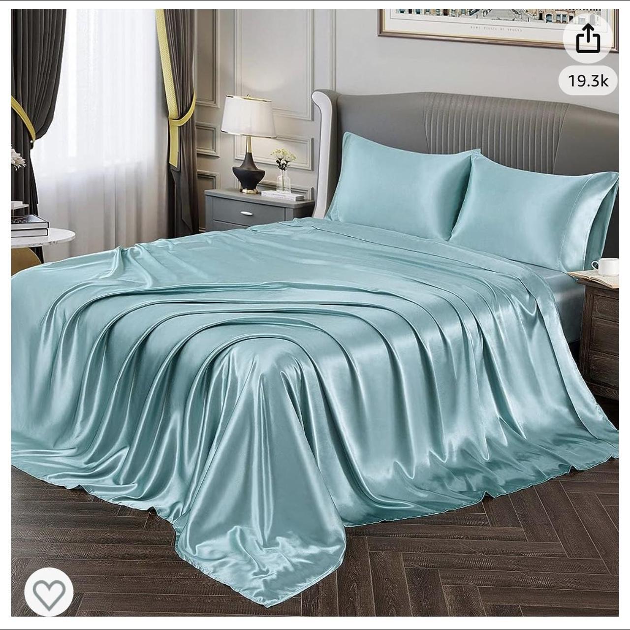 Teal silk bed sheets only ever taken out of... - Depop