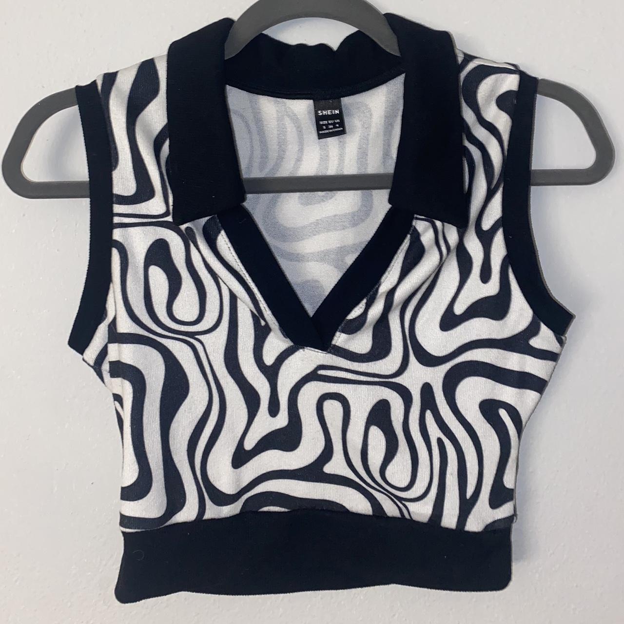 Shein Psychedelic Black And White Cropped Sweater Depop