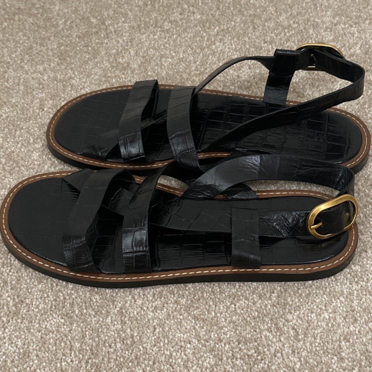 Massimo Dutti, black leather sandles. Cross strap... - Depop