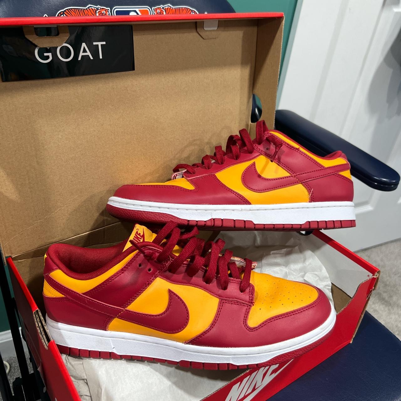 Nike Men's Yellow and Burgundy Trainers | Depop