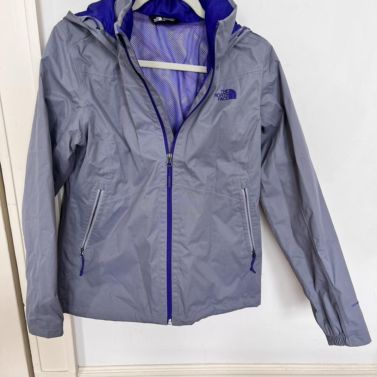 The North Face rain jacket, gray and purple - Depop