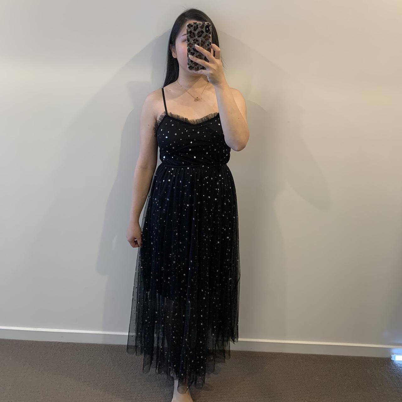 Black Tulle Midi Dress with Silver Stars and. Depop