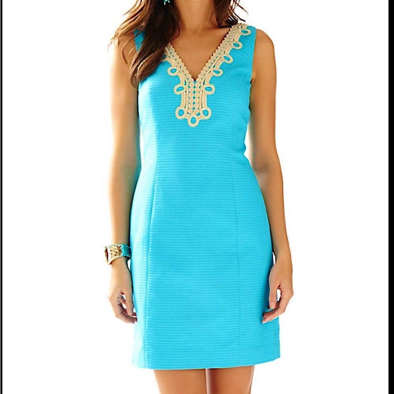 Lilly pulitzer blue outlet and gold dress