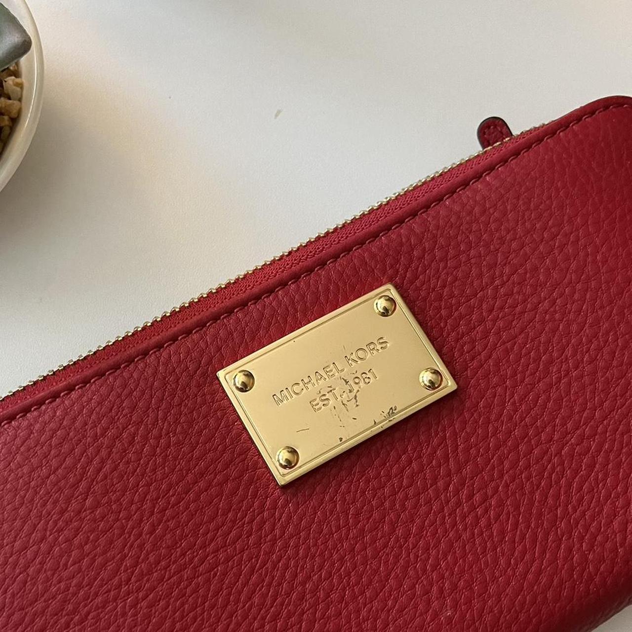 Red micheal kors wallet with wristlet with gold - Depop