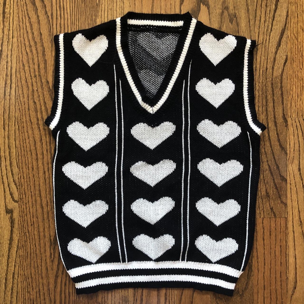 black and white heart sweater vest size M, thick... - Depop