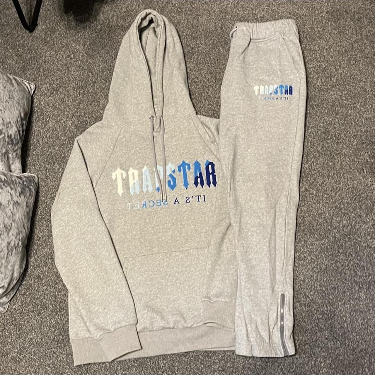 TRAPSTAR CHENILLE DECODED HOODIE TRACKSUIT GREY ICE... Depop