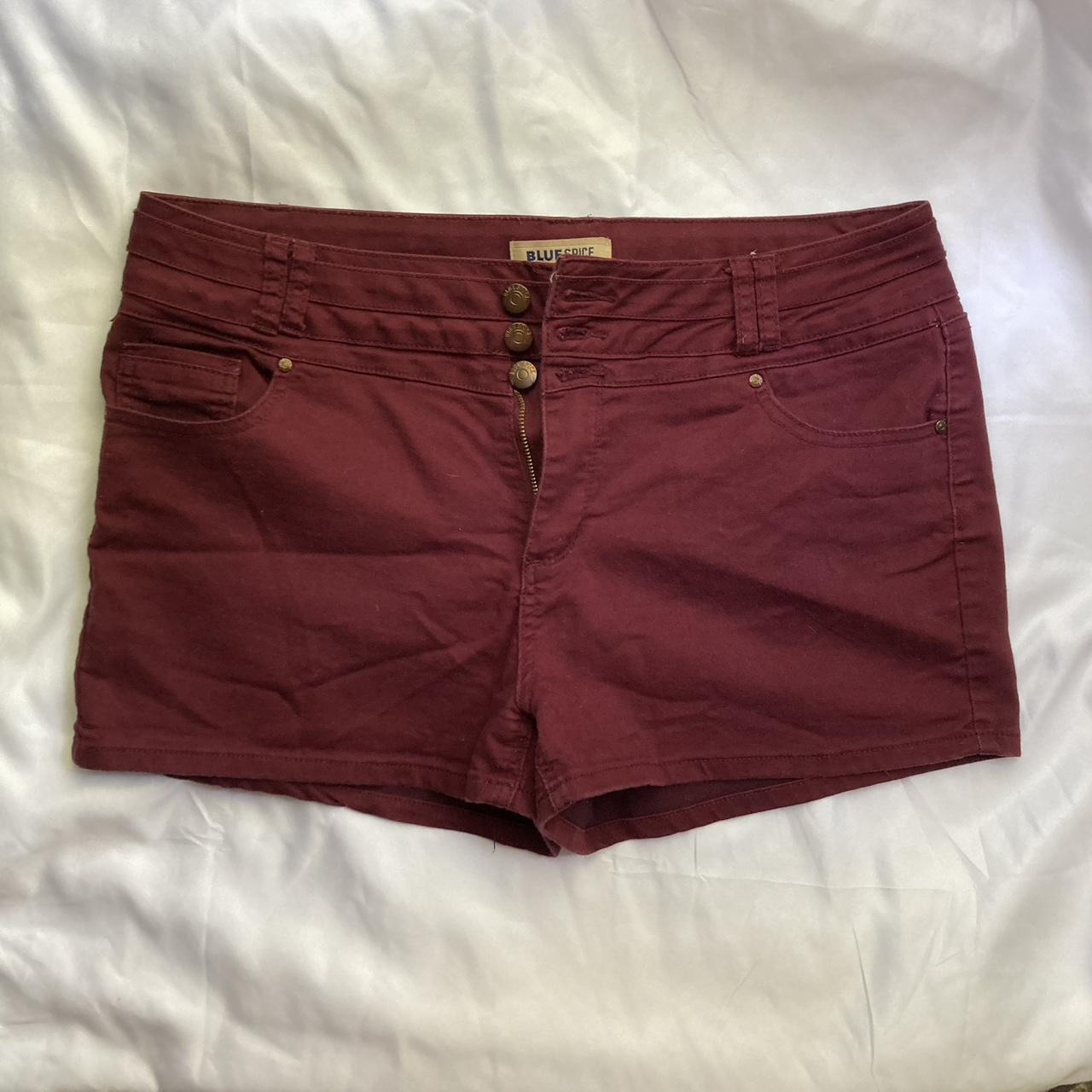 High waisted maroon shorts Size large (15/16) with... - Depop