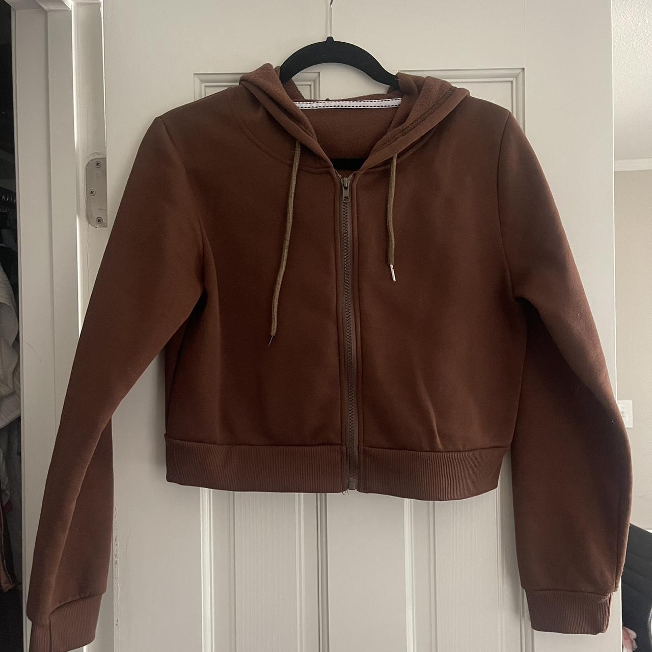 Cropped brown zip up jacket Depop