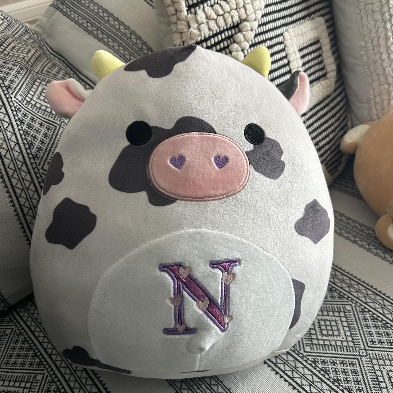 Squishmallow Cow “Colin” with N decal NEW With... - Depop