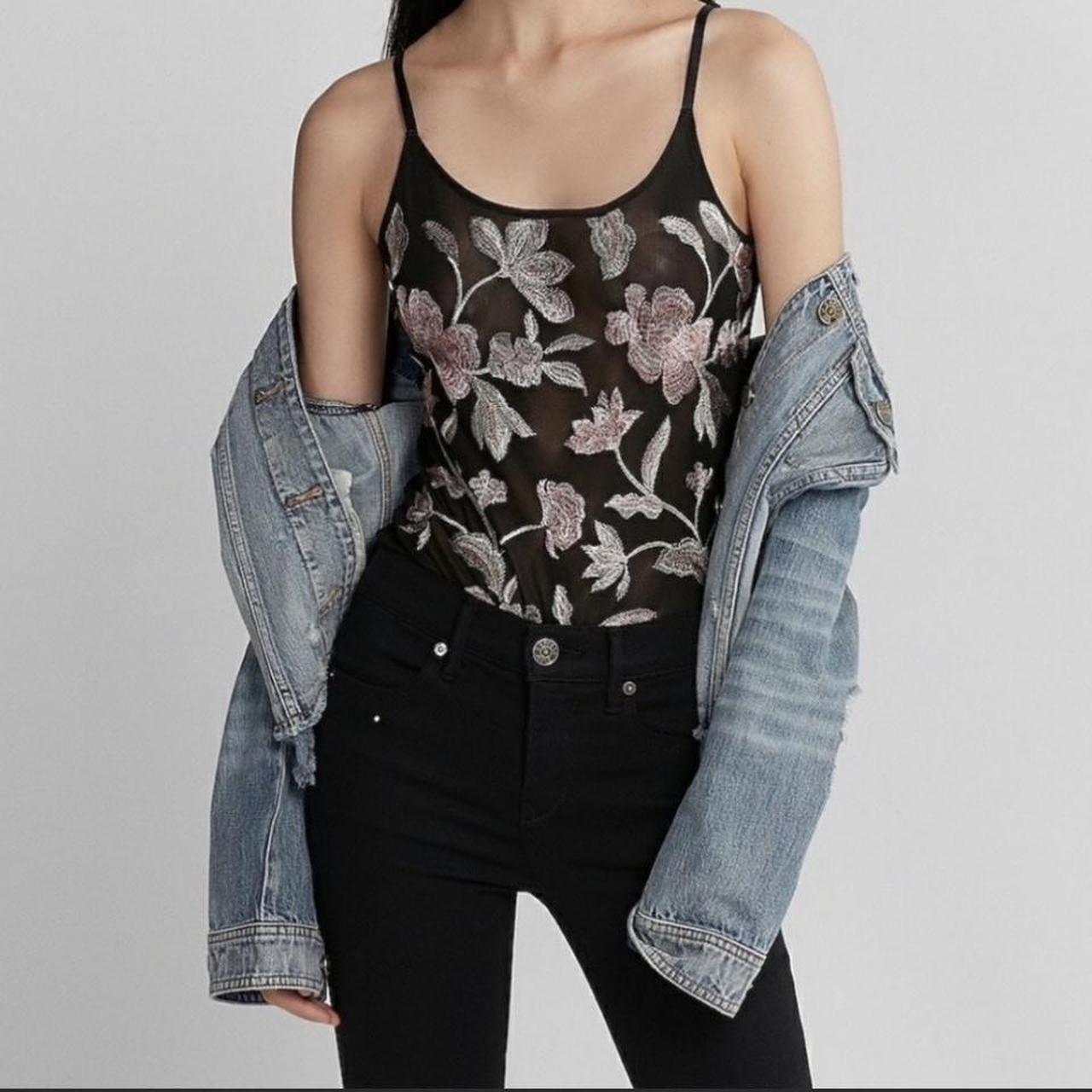 Sheer Floral Bodysuit - Black