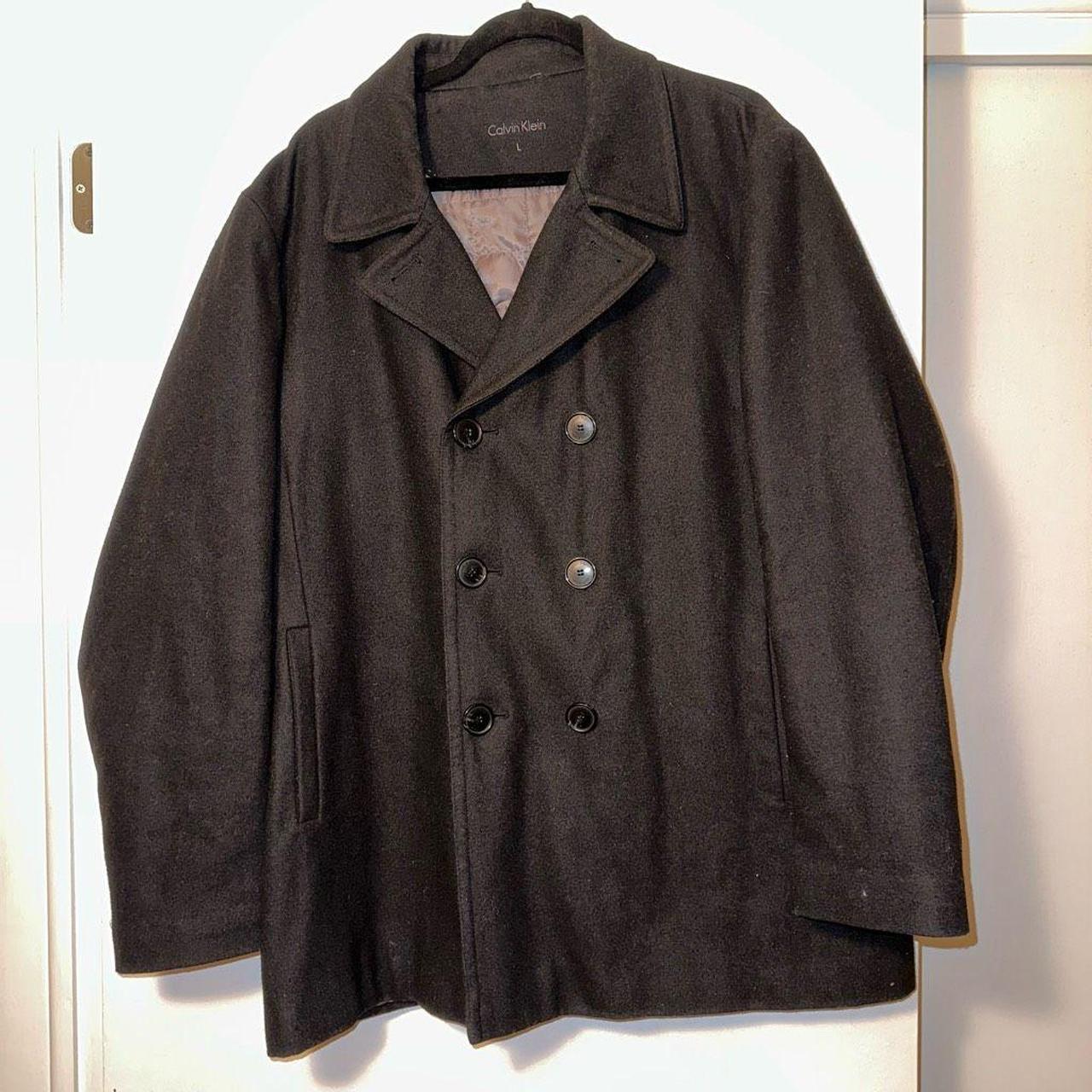 Calvin Klein Men's Wool Blend Peacoat Jacket Double... - Depop