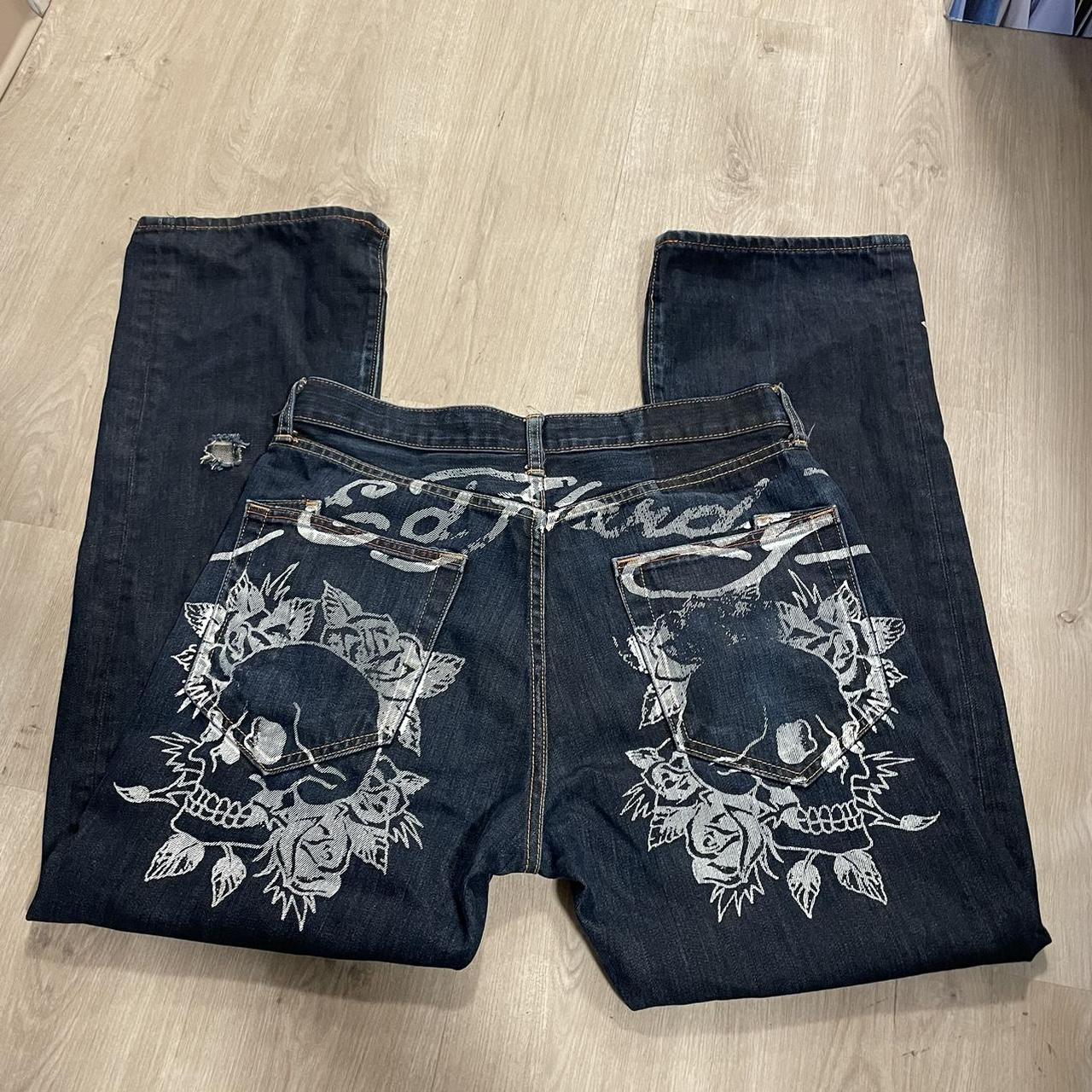 Ed Hardy denim jeans Size 34 (34x32) Distressed see... - Depop