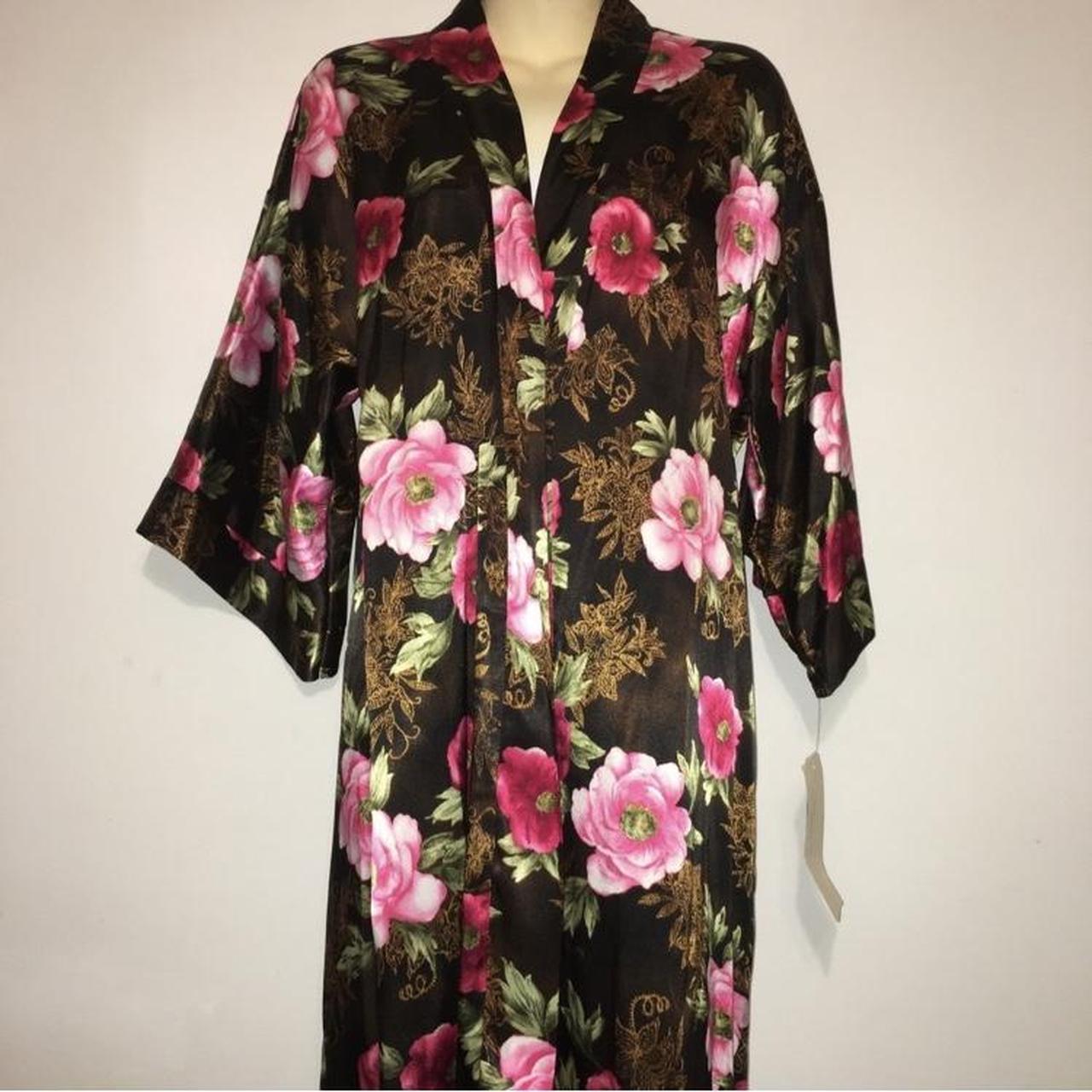 Vintage Sophia by Delicates Black Floral Satin Robe... - Depop