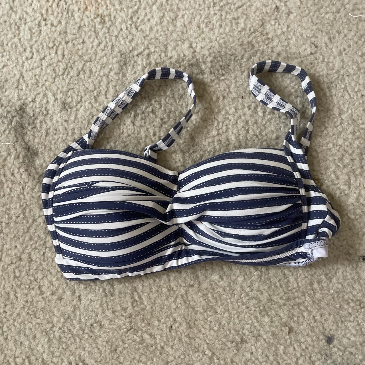 Navy Blue And White Striped Bikini Top With Padding Depop 6716