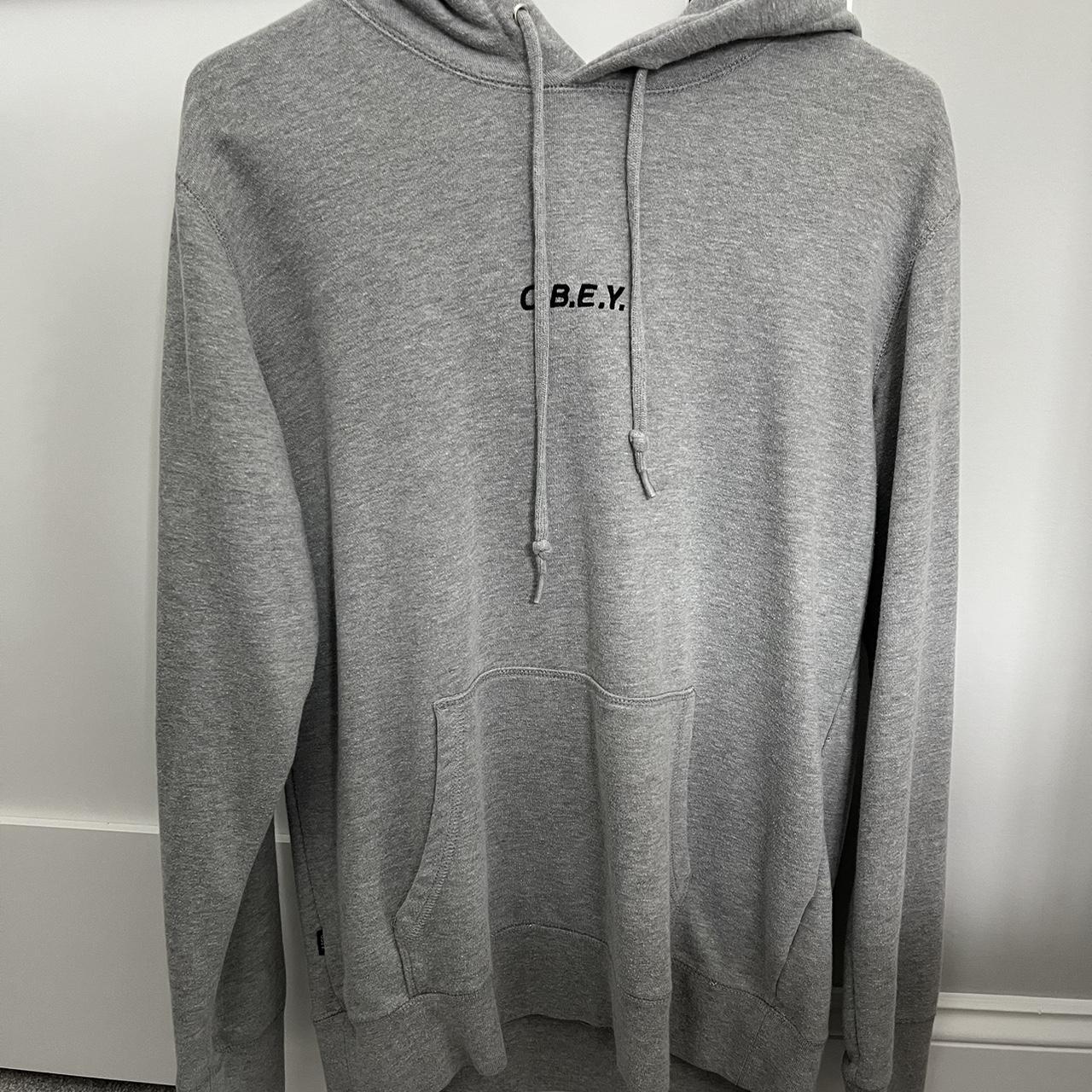 obey hoodie | grey | size women’s medium | no stains... - Depop