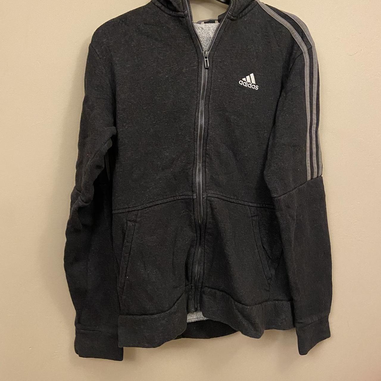 Adidas Fleece Jacket Dark Grey Small Mens - Depop