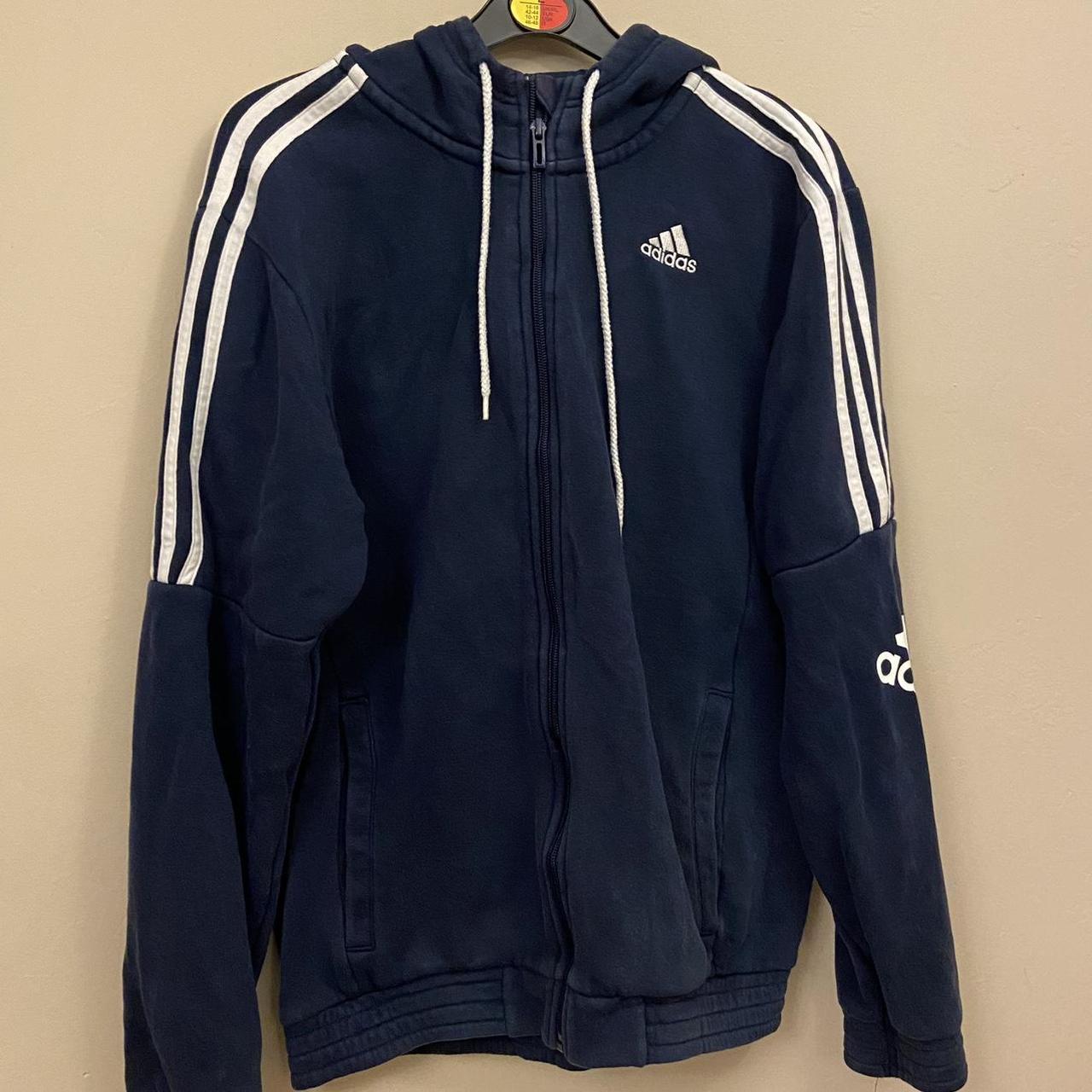 Adidas Full Zip Fleece Jacket Navy Blue Small... - Depop