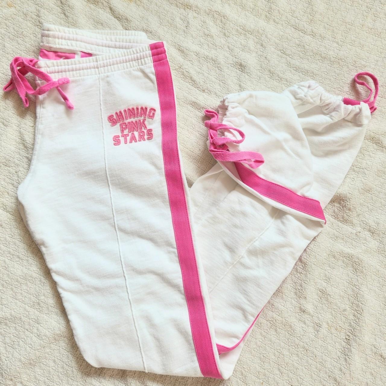 Victoria's Secret Women's White and Pink Joggers-tracksuits | Depop