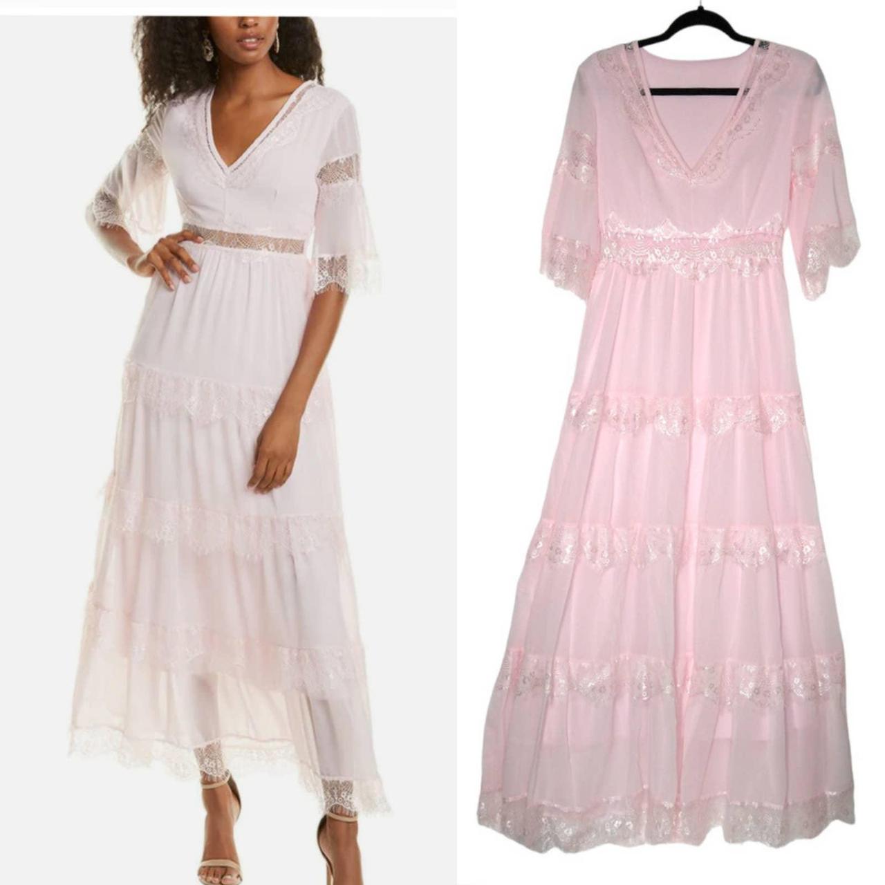 NWOT MICHELE LAPERLE Pink Chiffon Dress with Lace Depop