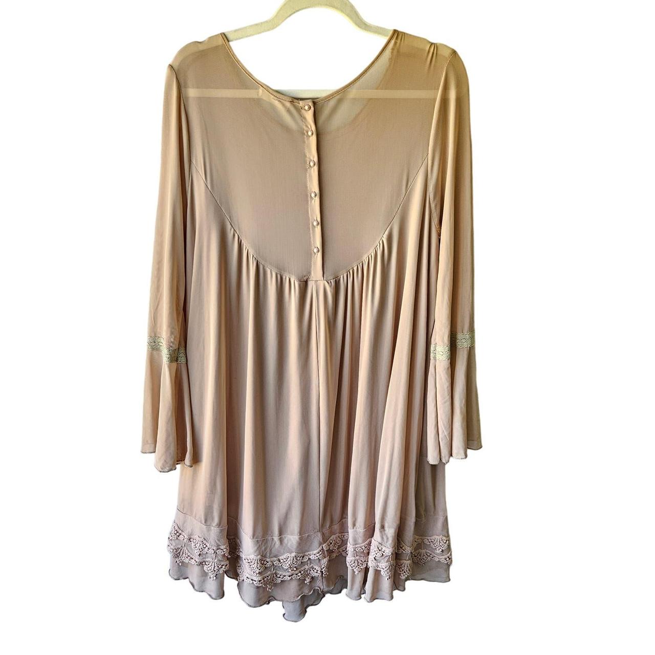 Altar'd State Nude Mesh and Lace Boho Peasant Dress... - Depop