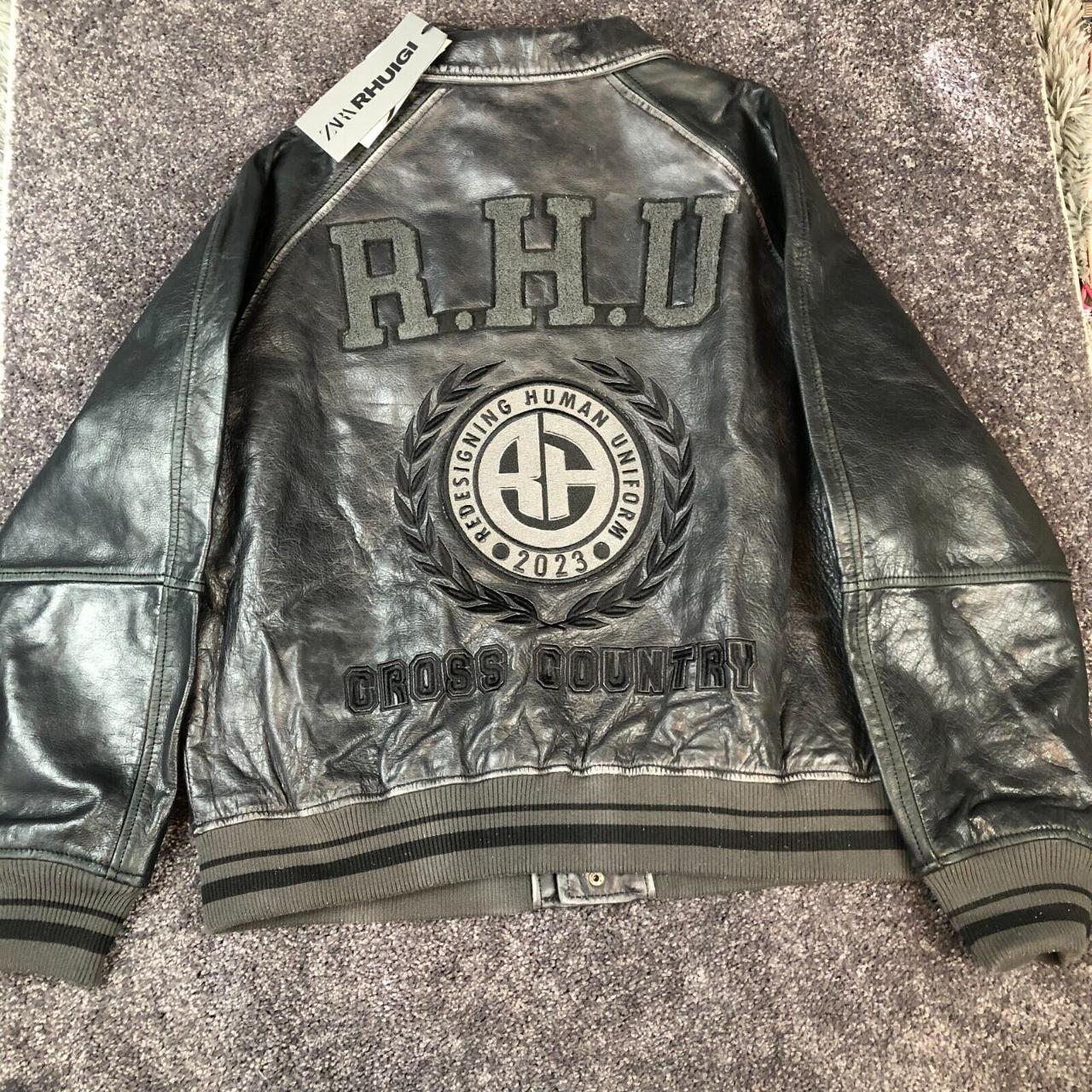 Zara real buffalo leather varsity jacket- Zara x... - Depop