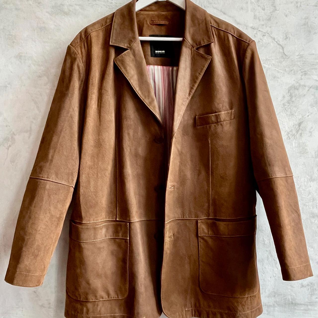 DONAR MENSWEAR Tan Brown Real Leather Retro Blazer... - Depop