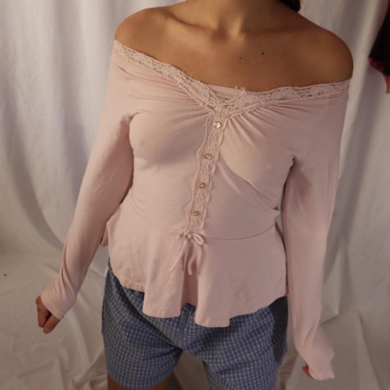 Baby pink long sleeve w lace trim Fitted at the top... - Depop