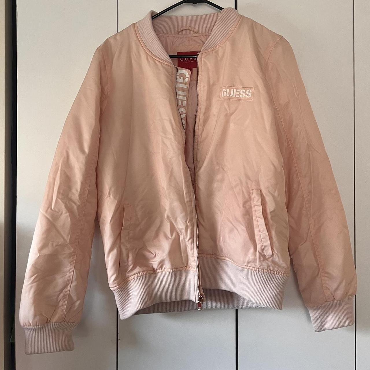 Pastel pink GUESS bomber jacket size Large very. Depop