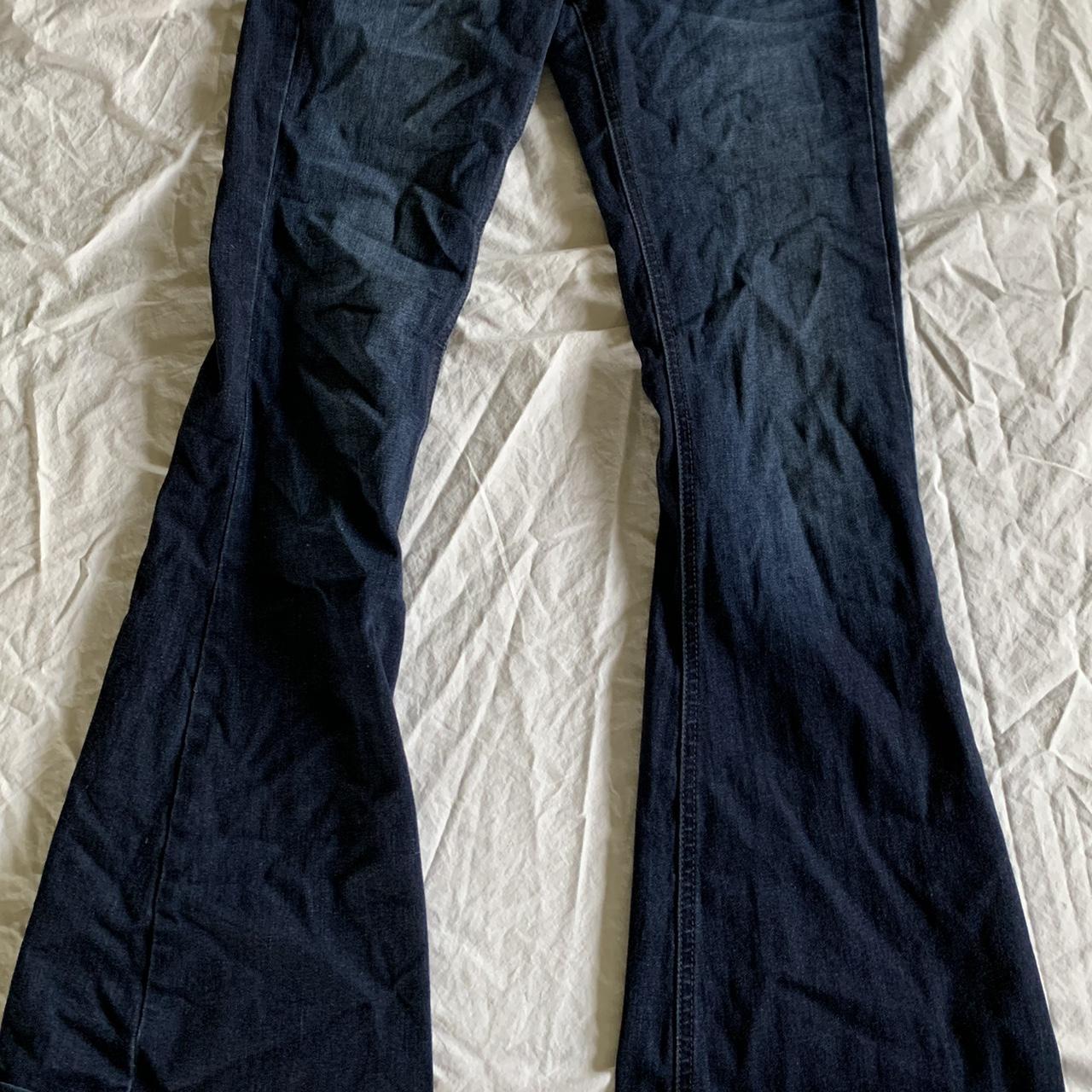 dark blue y2k low rise boot cut jeans - Depop