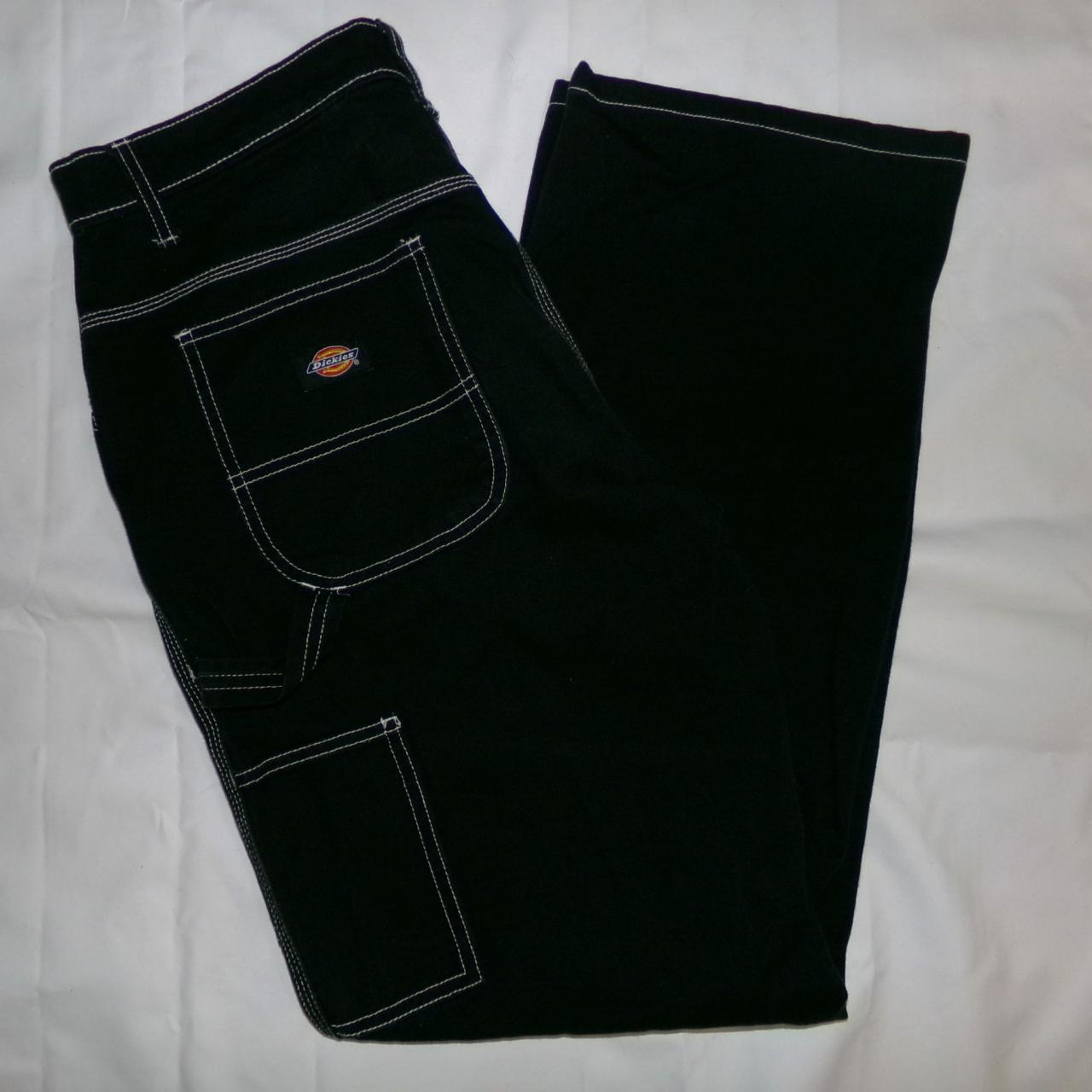 Dickies black denim cargo pants with white stitching... - Depop