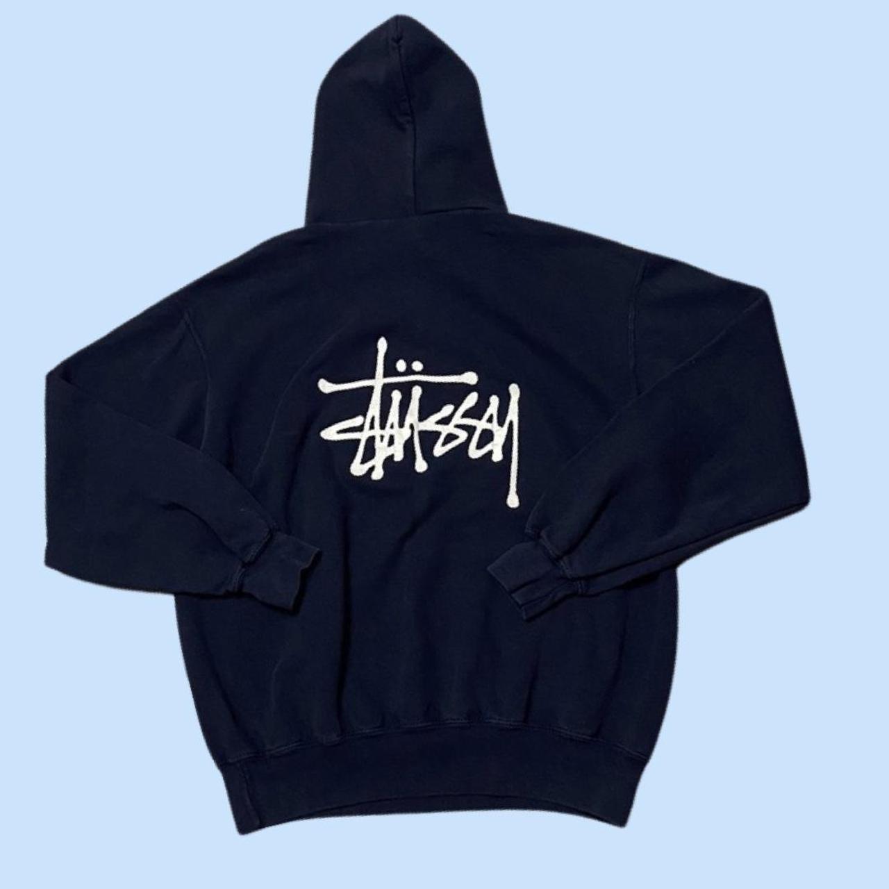 Navy embroidered stussy hoodie Navy back logo... - Depop