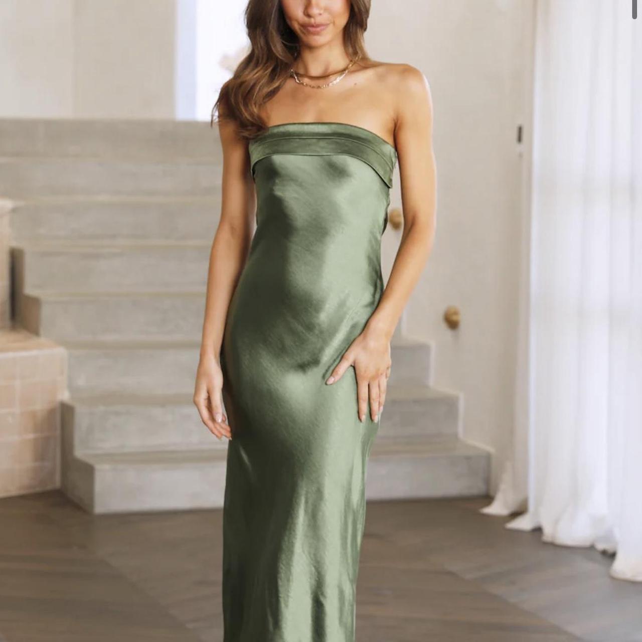 Hello Molly Sage Strapless Maxi Dress Size S/ US... Depop