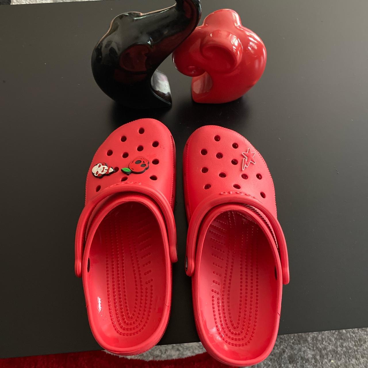 Red crocs, jibbits included!…only worn once. - Depop