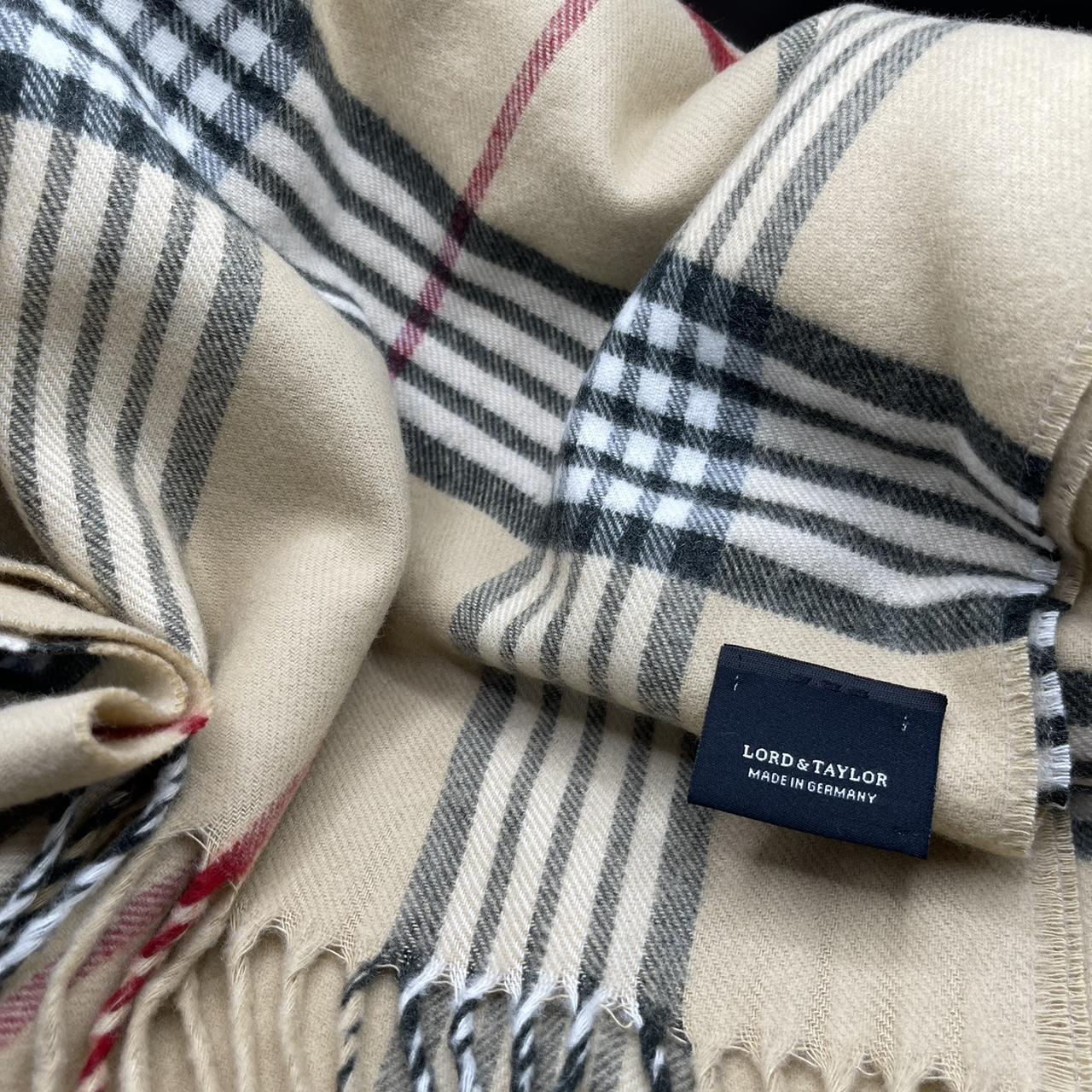 Lord and Taylor Tan Plaid Scarf Made in Germany... - Depop