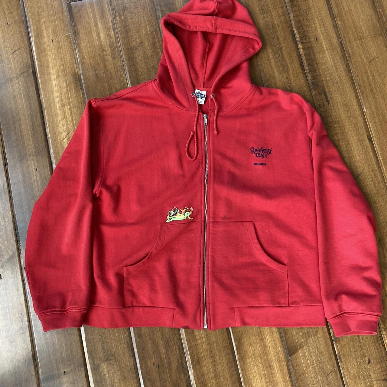 Vintage Rainforest Cafe 80’s Red Zip Up XXL Fits... - Depop