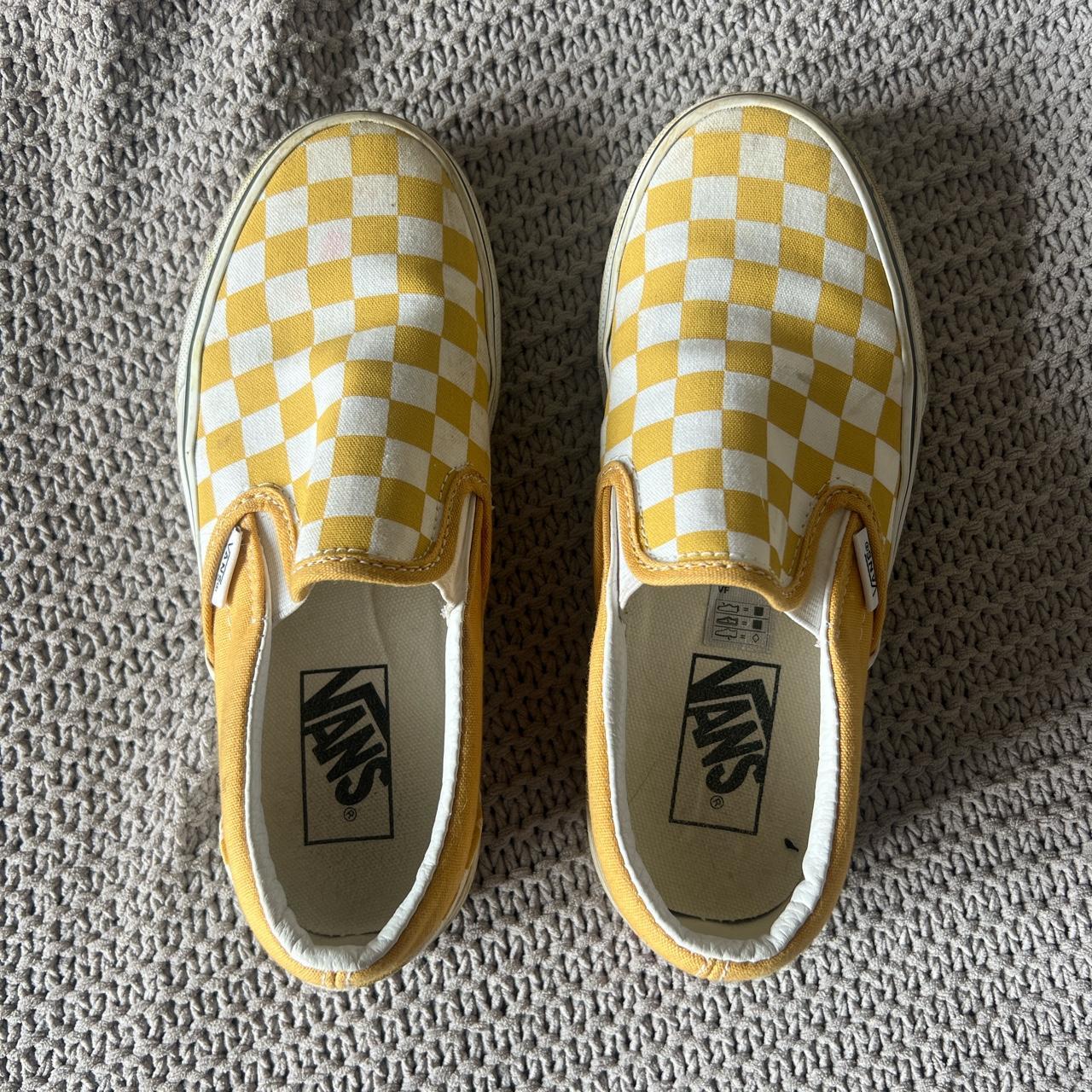 Yellow Gold Checked vans Size 3.5 boys Size 5 girls Depop