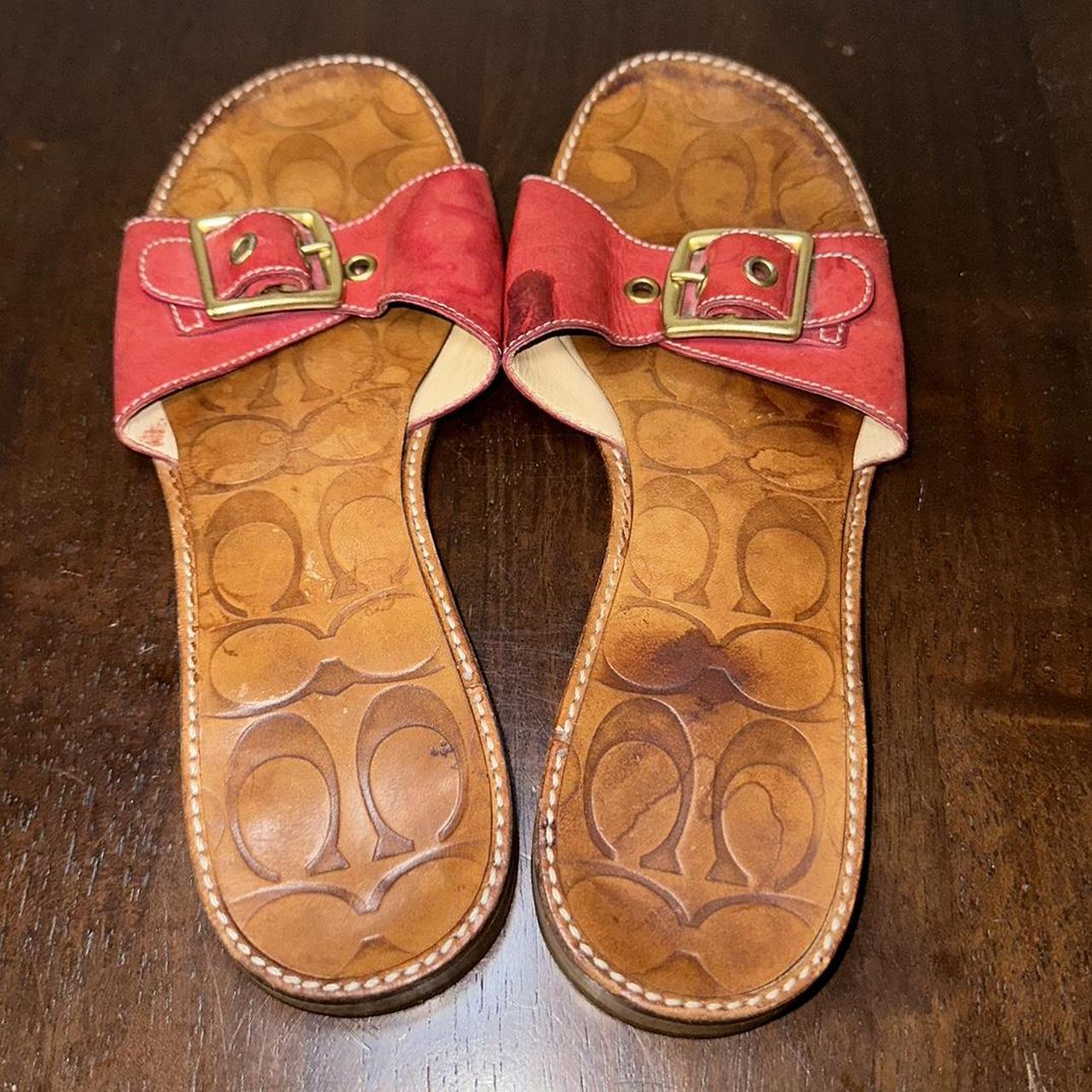 Vintage COACH Red Brown Leather Sandals size Depop