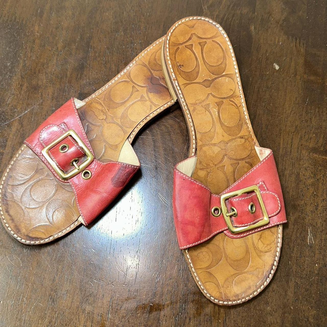 Vintage COACH Red Brown Leather Sandals size Depop